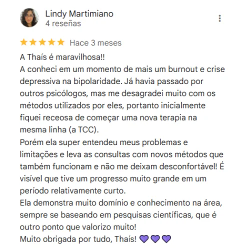 Depoimento da paciente terapéutica da Thais Barbi